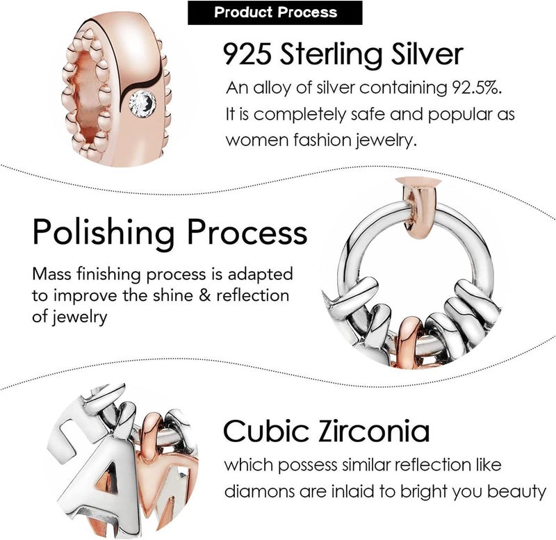 VALGACLS 925 Sterling Silver Family Love Mom Mouse Heart Charms for Bracelets Necklace Valentine's Day Mother's Day Jewelry Charm for Women - Image 5